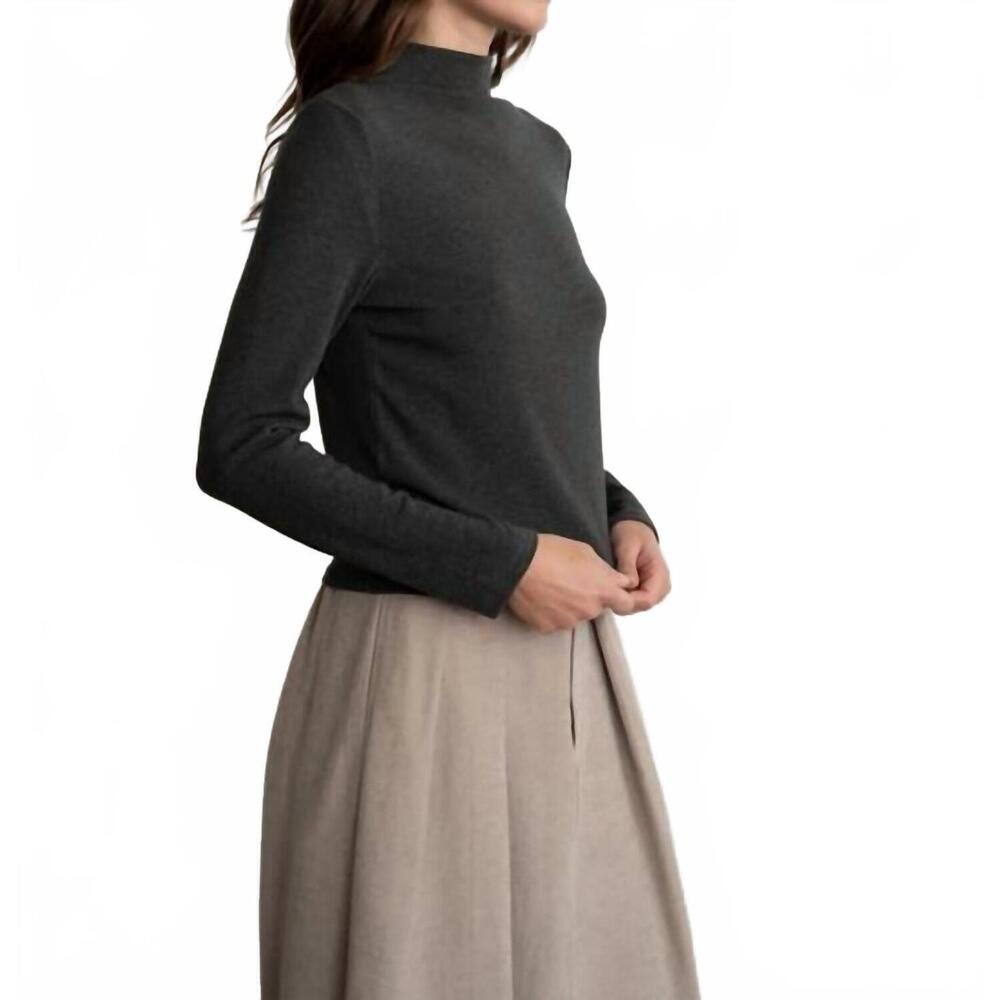 NEW ELLE GREY mock neck jersey top in charcoal